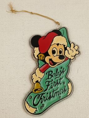 VTG  Walt Disney Mickey Mouse Santa Baby's First Christmas Ornament '85 mickey